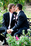 Gay Wedding Couple - Outdoor Kiss