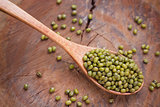  Mung beans over wooden spoon