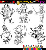 pirates cartoon set for coloring book