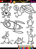 Aliens Cartoon Set for coloring book