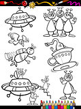 Aliens Cartoon Set for coloring book