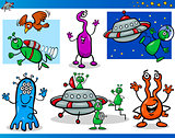 Aliens or Martians Cartoon Characters Set