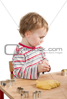 child baking cookies isolated on white background