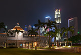 Singapore parliament building illuminated at night