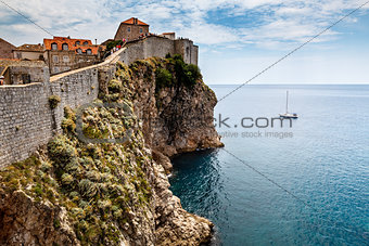 Yacht and Impregnable Walls of Dubrovnik, Croatia
