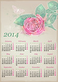 Calendar for 2014 with rose