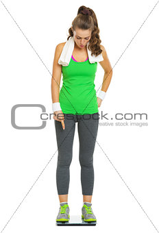 Full length portrait of surprised fitness young woman standing o