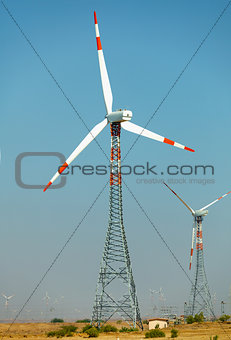 Wind power stations in desert. India, Jaisalmer