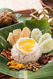 nasi lemak, traditional singapore food with backgrounds