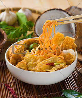 singapore curry noodle with backgrounds