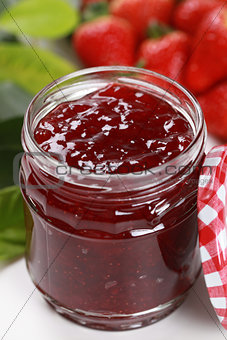 Strawberry marmalade in a jar