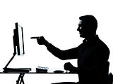 one business man silhouette computer computing pointing gesture