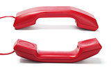 Two Red Telephone Handsets