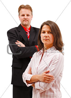 Man woman couple standing with folded arms