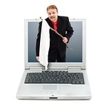 Man showing white flag from laptop