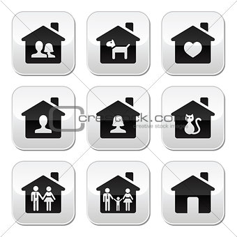 Home, family vector buttons set