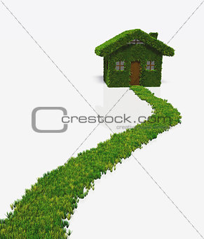 a path and a house made of grass