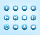 Set of round blue audio player buttons