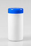 White plastic container with a blue lid