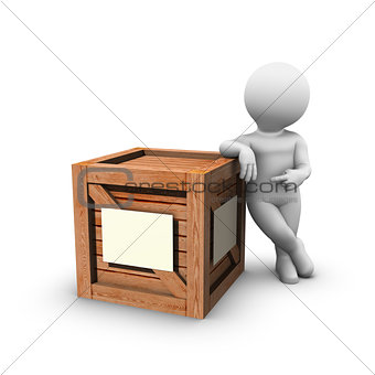 Pointing at wooden Crate