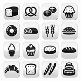 Bakery, pastry buttons set - bread, donut, cake, cupcake