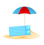 Beach concept with beach umbrella and air mattress in sand