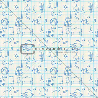 Seamless school pattern on math paper, vector Eps10 image.