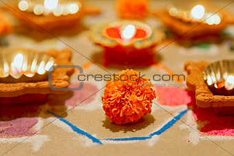 Hindu marigold new year divali rangoli