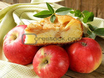 piece of homemade apple pie with cinnamon on a wooden table