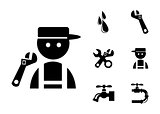Black Plumber Icons Set
