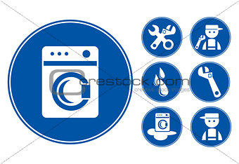 Blue Washing machine Icons Set