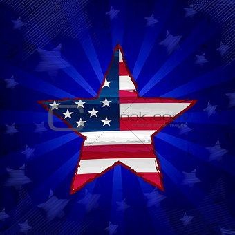 USA flag in drawing star over blue rays