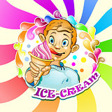 Cartoon little boy with ice cream