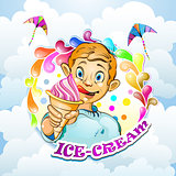 Cartoon little boy with ice cream