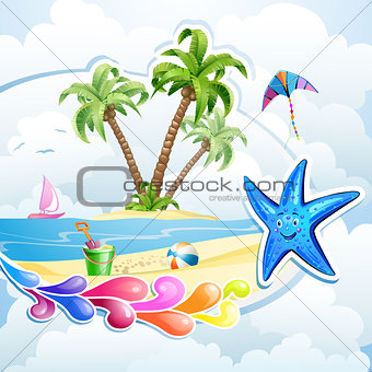 Summer beach with palm trees