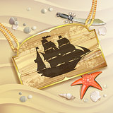 Wood banner with pirate ship