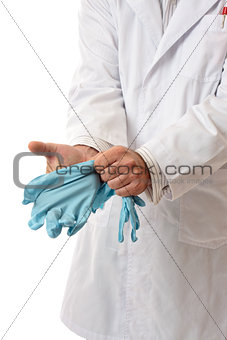 Doctor or Scientist putting on gloves