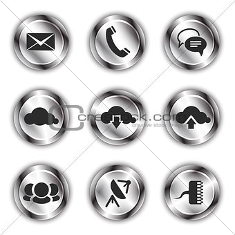 Communication icons on shiny metallic backdrops