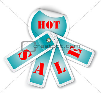 Sale sticker with attached labels and with HOT SALE words