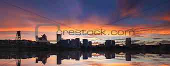 Portland Oregon Downtown Waterfront Skyline Sunset Panorama