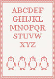 Red knitted alphabet with penguin