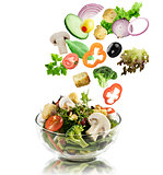  Vegetables Falling Into A  Salad Bowl