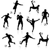 Soccer man in action silhouette set