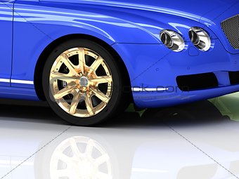 Luxury blue car with gold wheels