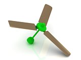 Green ceiling fan with a reflective surface