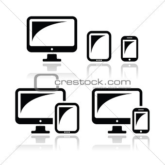 Computer, tablet, smartphone vector icons set