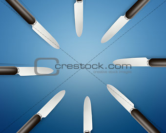 Empty copy space circle in set of knives