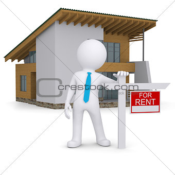 White 3d human and small house with sign a lease