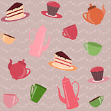 Seamless pattern with tea and coffee items