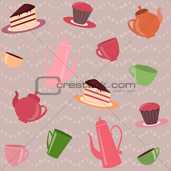 Seamless pattern with tea and coffee items